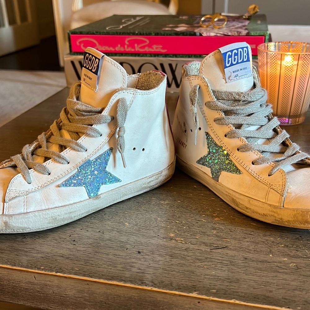 Golden Goose Franco Blue Glitter Stars w/ Pink Heel Stripe SZ 33